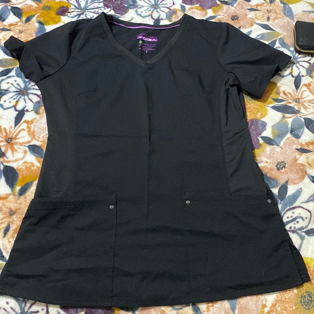 Healing hands black small scrub top lightly worn